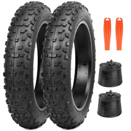 MAKELEN 2 Pack 20x4 (98-406) All-Terrain Bike Tires Heavy Duty, Large Knobby Tread for Electric Bikes, Beach Cruisers Snow Bikes for Gravel Mountain Rocky Trails (Black (2 Tires&2 Tubes), 20 * 4")