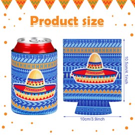 Shellwei Mexican Can Cooler Sleeves Fiesta 12 oz Insulated Neoprene Can Cover for Soda Beer Beverages Cactus Mexican Party Decorations Cinco De Mayo Fiesta Party Supplies (Regular Size)