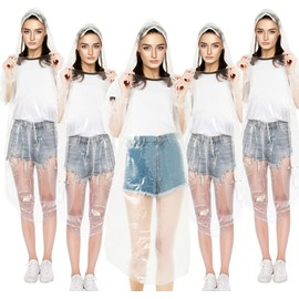 wehers Rain Poncho, Pack of 5 Disposable Rain Ponchos for Men and Women, Rain Cape with Long Sleeves & Hood, Rain Ponchos Waterproof for Festival, Concert, Hiking, Cycling, White