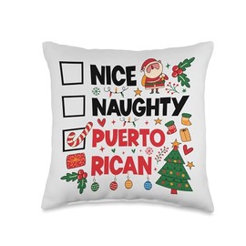 Nice Naughty Puerto Rican Puerto Rico Women Christmas Santa Throw Pillow