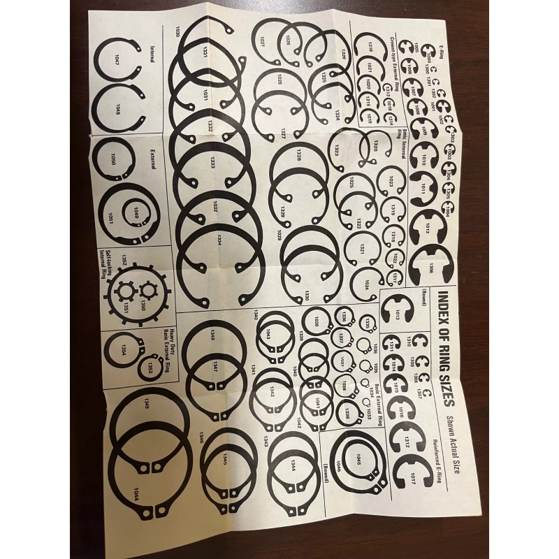 Unbranded 5/8 External snap ring KD-1039 with size chart 12PK