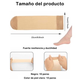 20 Pares Tobimedias Para Mujer, Calcetines Transparentes Mujer, Tobimedias, Moda Diaria Adecuada Para Combinar Con Varios Zapatos (Negro * 10 Pares, Piel Clara * 10 Pares)