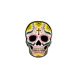 Vintage Style Mexican Skull with Cross Fridge Garage Bar Magnet Print on Wood 11x8cm