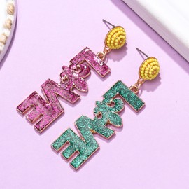 Mardi Gras Love Earrings Purple Green Gold Earring for Women Glitter Letter Fleur de Lis Carnival Earrings Holiday Gifts (Purple Green Gold 2)