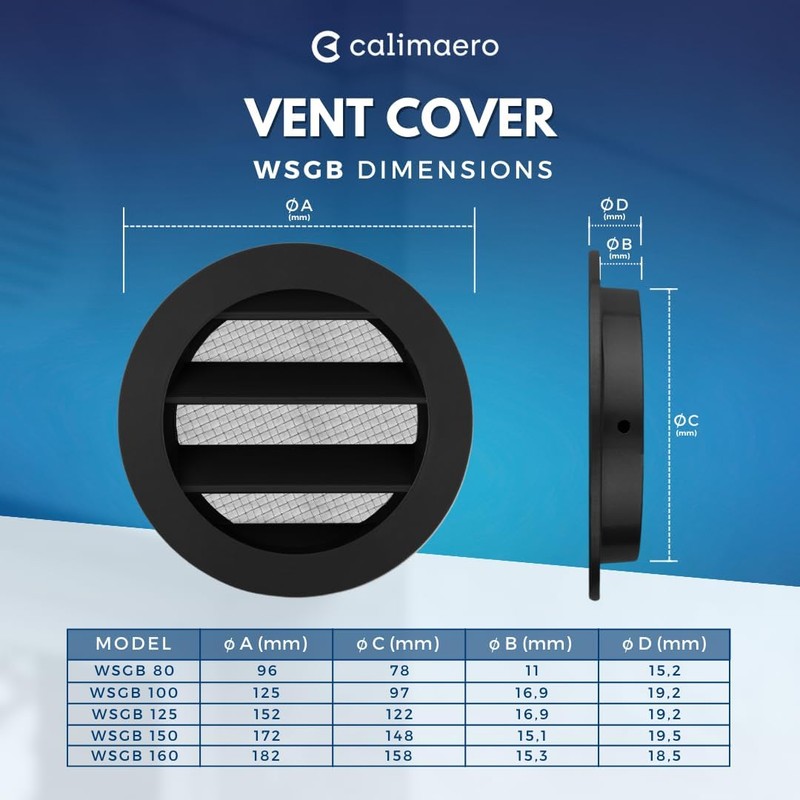 calimaero® WSGB 3" Inch Black Round Metal Air Vent Grill