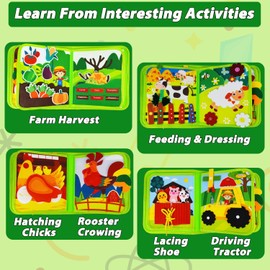 Cobelae Busy Book for Toddlers1-3, Farm Felt Activities Book for Toddlers, Montessori Quiet Book, Life Skills, Travel Toy for Kids, Boys and Girls Gift