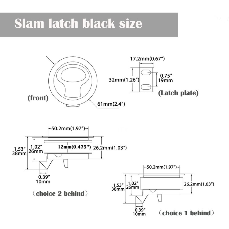 Searoam Slam Latch 2'' Flush Pull Latch Black Plastic Nylon