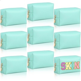 9 Bolsas de Maquillaje de Preppy Bolso Cosmético de Cuero PU Estuche Cosmético Neceser Impermeable Estuche de Lápices Monedero de Viaje Organizador Cosmético (Verde)