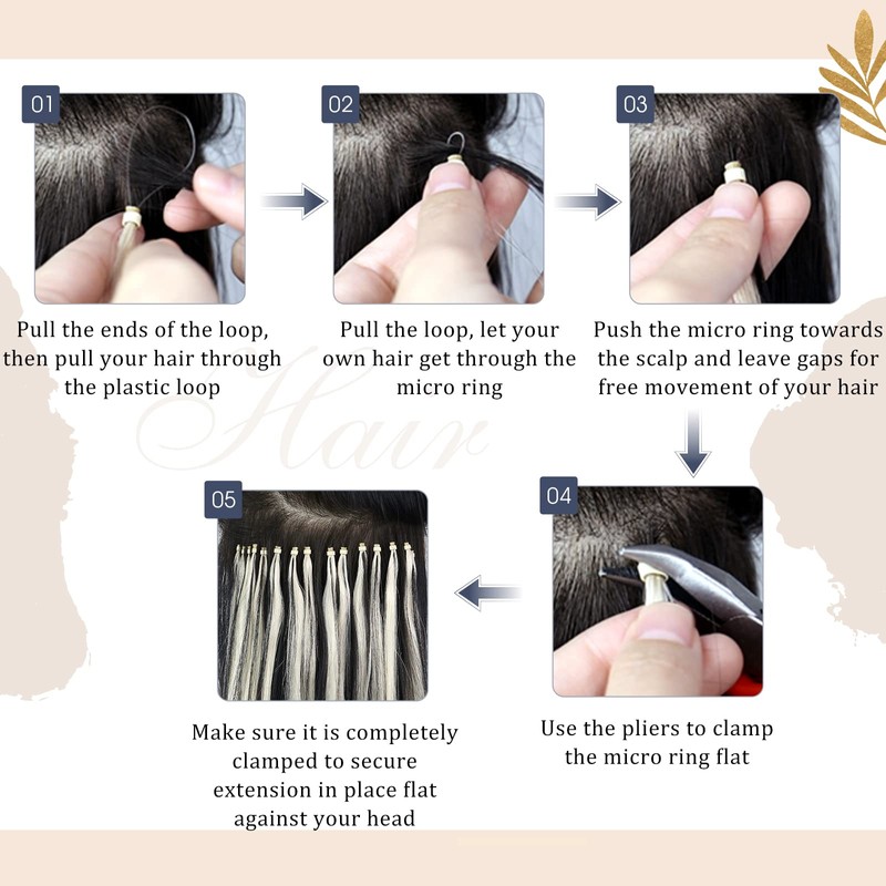 Ugeat Real Hair Extensions, Bonded Micro Ring Cold Fusion Extensions,