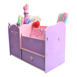 Caja Organizadora Lapicera De Gatito Mdf Natural                                                                                                      