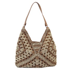 Ladies Straw Shoulder Bag Straw Messenger Bag For Women Summer Beach Bag Large Fashion Shoulder Bag Straw Bag Hand-woven Handbags for Work Beach Trip Vacation (Brown)