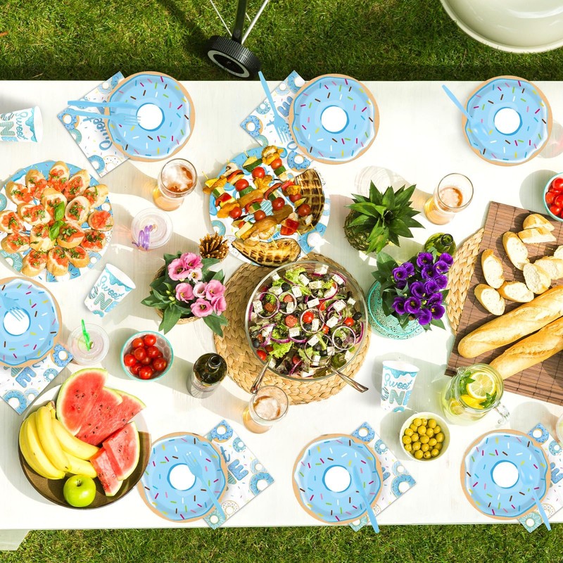 Greencian 168 Pcs Donut Sweet One Birthday Party Decoration Serves