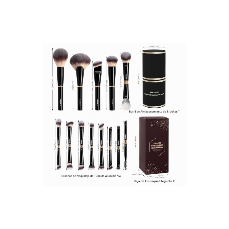 MAANGE Set de Brochas de Maquillaje Profesional con Estuche 13PCS