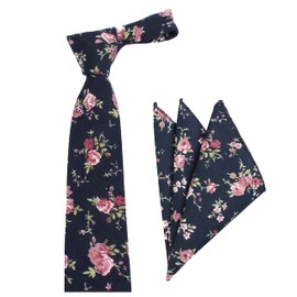 Juego de pañuelos de algodón para hombre con diseño floral impreso, Azul marino rosado, Talla única