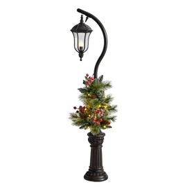 Nearly Natural 5ft. Holiday Decorated Lamp Post with Artificial Christmas Greenery, Berries and 30 LED Lights Indoor Outdoor Patio Porch Decor