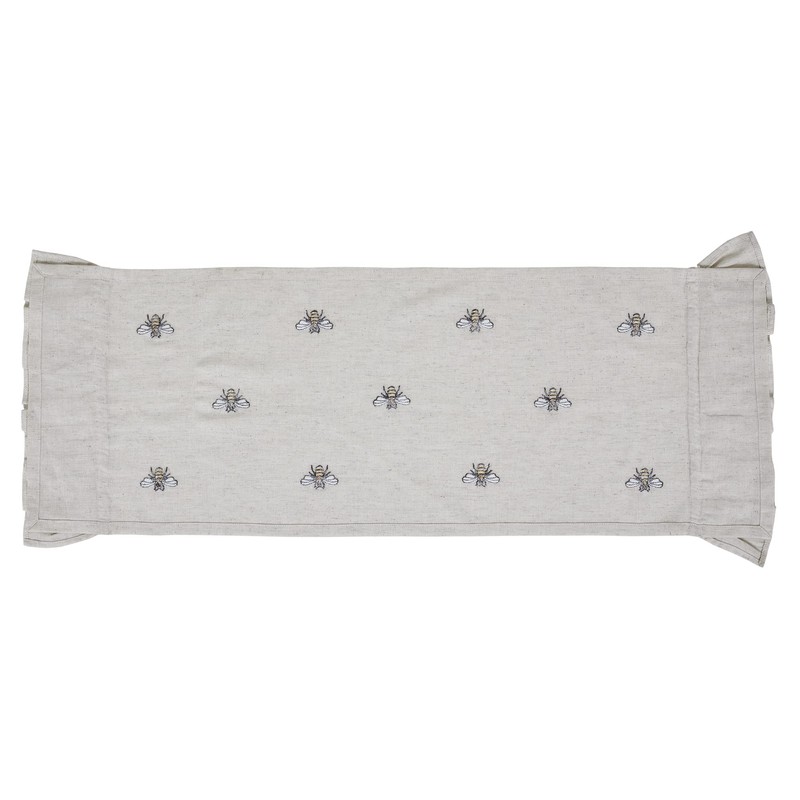 VHC Brands Embroidered Bee, Farmhouse Table Runner, Ruffled, Rectangle, Yellow