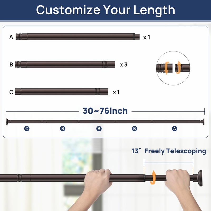 ENJOYBASICS Shower Curtain Rod 30 to 76 Inches, Stainless Steel
