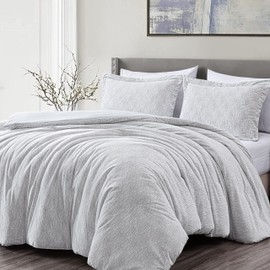 Chezmoi Collection 3-Piece Embossed Velvet Comforter Set Full Size, Gray - Soft Plush Velvet Bedding Set with 2 Pillow Shams for All Seasons with Washed Microfiber Reverse