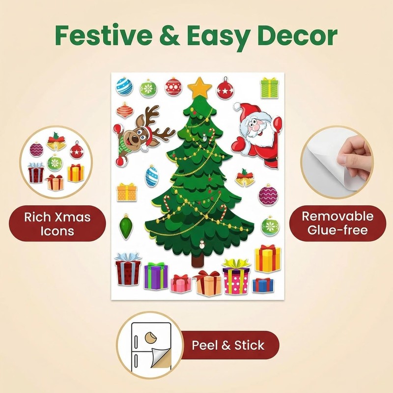 Magnetic Christmas Tree for Refrigerator, Soft Magnetic Set, Reusable Holiday