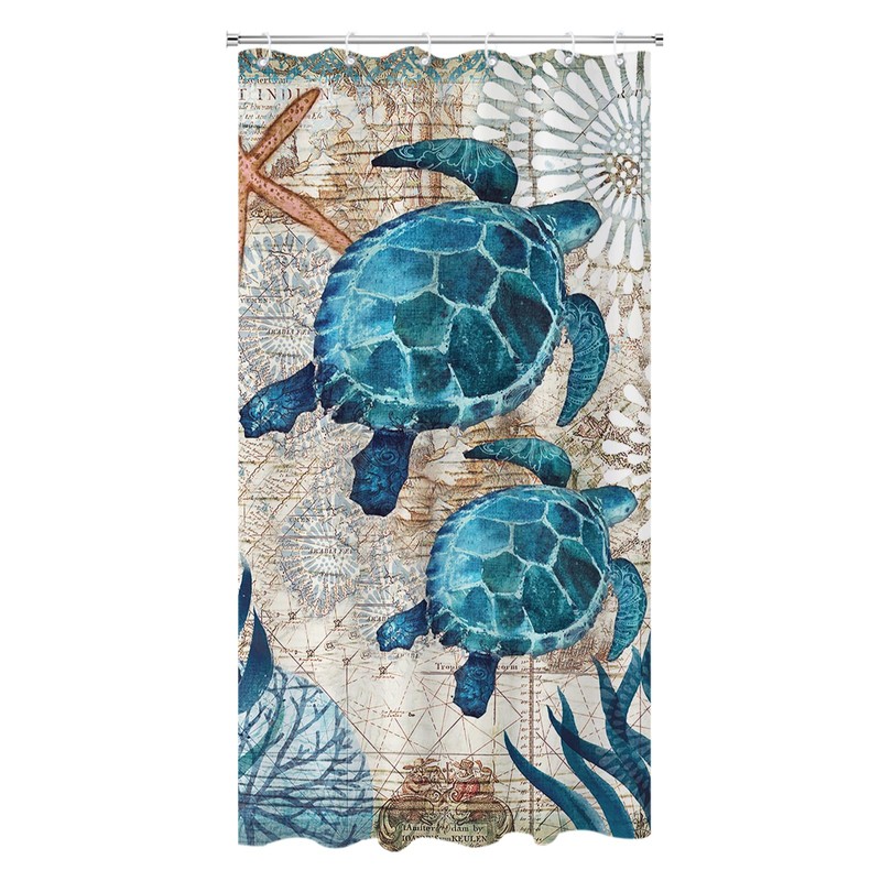 Final Friday Nautical Green Sea Turtles Beach Theme Fabric Shower