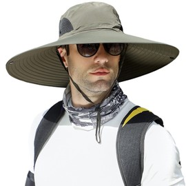 Peicees Super Wide Brim Sun Hat Men Women Fishing Bucket Hat Safari Cowboy Hat, Black Mesh_Army Green