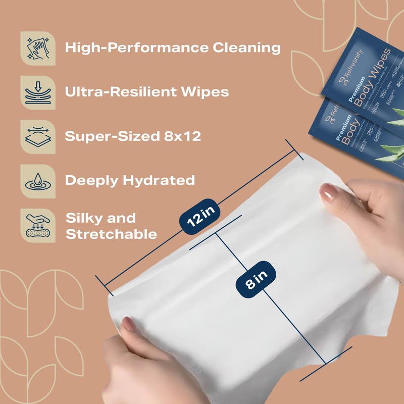 XL Aloe Vera Shower Body Wipes for Adults 8" x