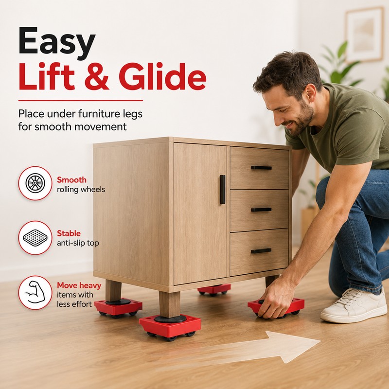 Furniture Moving Rollers for Home & Office – Carbon Steel