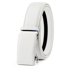 KUULIMEE Men's Ratchet Leather Belt for Men Suit Business Jeans, Width 35 mm, White 02