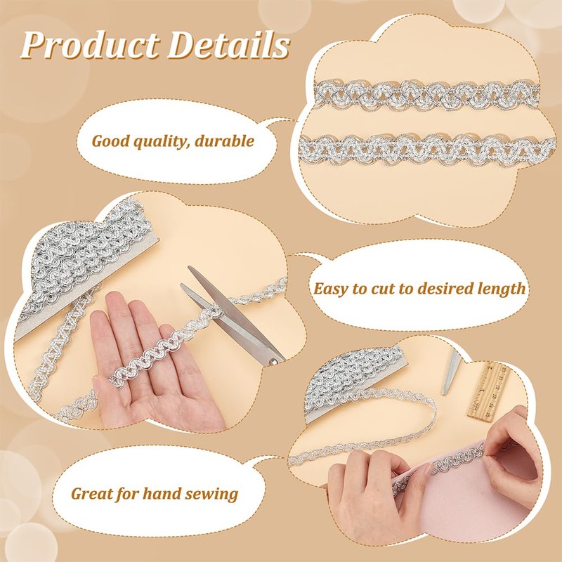 FINGERINSPIRE 11Yards/10m Silver Metallic Braid Trim by The Yard 10mm