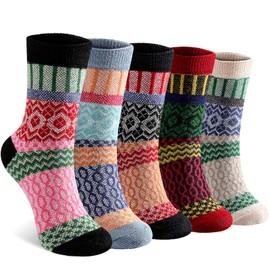 Tavaleu Wool Socks for Women - 5 Pairs Womens Wool Socks Winter Socks Warm Knit Wool Soft Vintage Casual Crew Socks