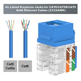 VCE Cat6 Slim Keystone Jacks - Paquete de 10 conectores RJ45 Punch Down con certificación UL, adaptador de inserción para placa de pared Decora o panel de parcheo, 90 grados con certificación UL en