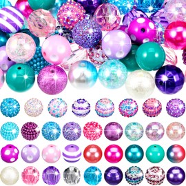 Zeyune 100 Pcs Colorful Chunky Bubblegum Beads 20mm Round Chunk Beads Plastic Rhinestone Large Beads for Pen Jewelry Chain Making Bag Craft Spacer Supplies Wedding Garland DIY (Colorful,Mermaid)