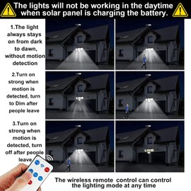 NUNET Solar Motion Sensor Outdoor Lights Separate Solar Panel IP65 Waterproof 278 LEDs PIR Security Flood Lights/3 Modes Remote Control/4 Heads 270° Wide Angle Wall Lamp for Shed Yard(2 Pack)