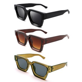 Pro Acme Square Sunglasses for Men Women,Thick Frame Sun Glasses Simple Designer Style Shades(Black + Olive Green Grey + Brown Brown Gradient)