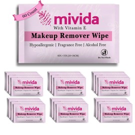 mivida 60 Count Individually Wrapped Makeup Remover Wipes With Vitamin E | Fragrance-Free, Alcohol-Free Hypoallergenic single make up removing wipes