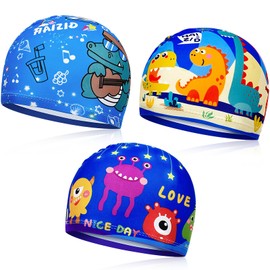 3 Pcs Boy's Swim Caps, Kids Polyester Swim Caps, Lightweight and Breathable, Waterproof Snug Swimming Hats, Stretchable Swim Hats for Boys and Girls of All Ages with Different Hair Types