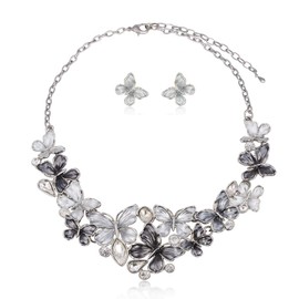 Women's Bib Chunky Jewelry Set - Elegant Vintage Hawaii Glitter Grey Butterfly CZ Cluster Bohemian Boho Statement Necklace Earring Set Crystal Rhinestone Fashion Costume Jewelry for Party Prom