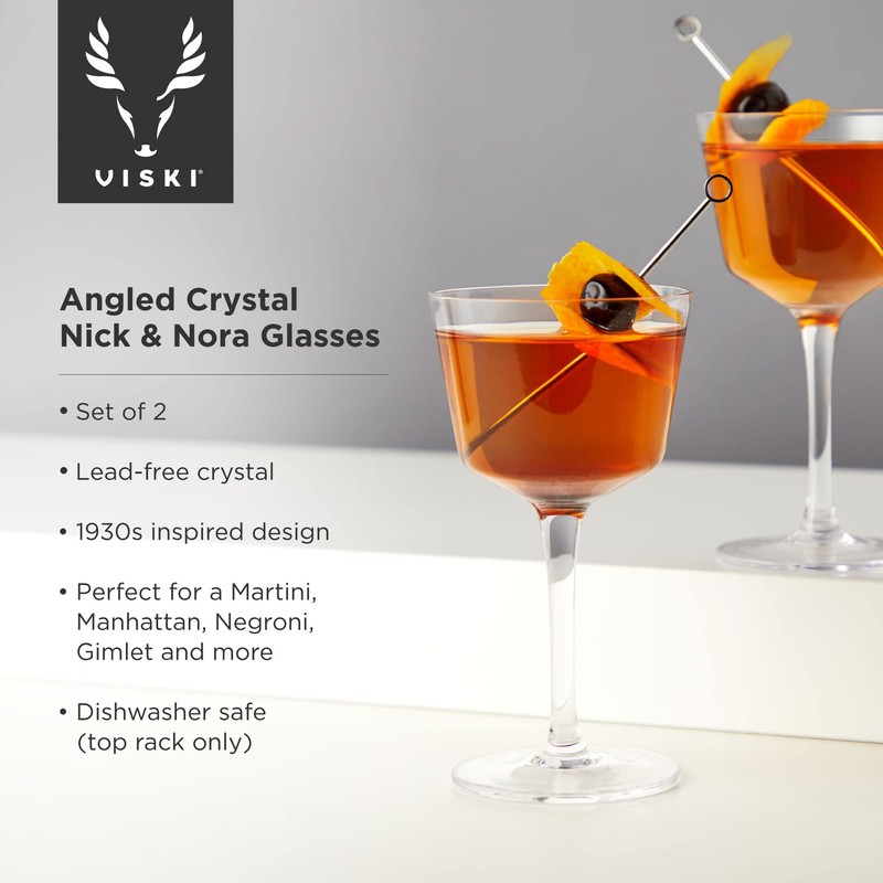 Viski Nick and Nora Glasses, Stemmed Drinkware, Premium Crystal Cocktail