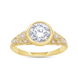 Wishrocks 1 Carat Center 6.5MM Round Cut Lab Created Moissanite Bezel Set Vintage Style Engagement Ring for Women In 14K Yellow Gold Plated Sterling Silver (VVS1 Clarity, 1.00 Cttw)-7