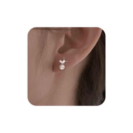 Aneneiceera Vintage Crystal Heart Pearl Earrings Silver Small Pearl Stud Earrings Rhinestone Love Heart Earrings CZ Love Charm Earrings Jewellery For Women, Zinc