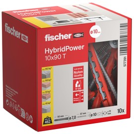 fischer HybridPower 10 x 90 T, dowels for maximum load capacity and safety, easy installation without setting tools, universal for perforated and solid building materials, masonry, concrete, safe even