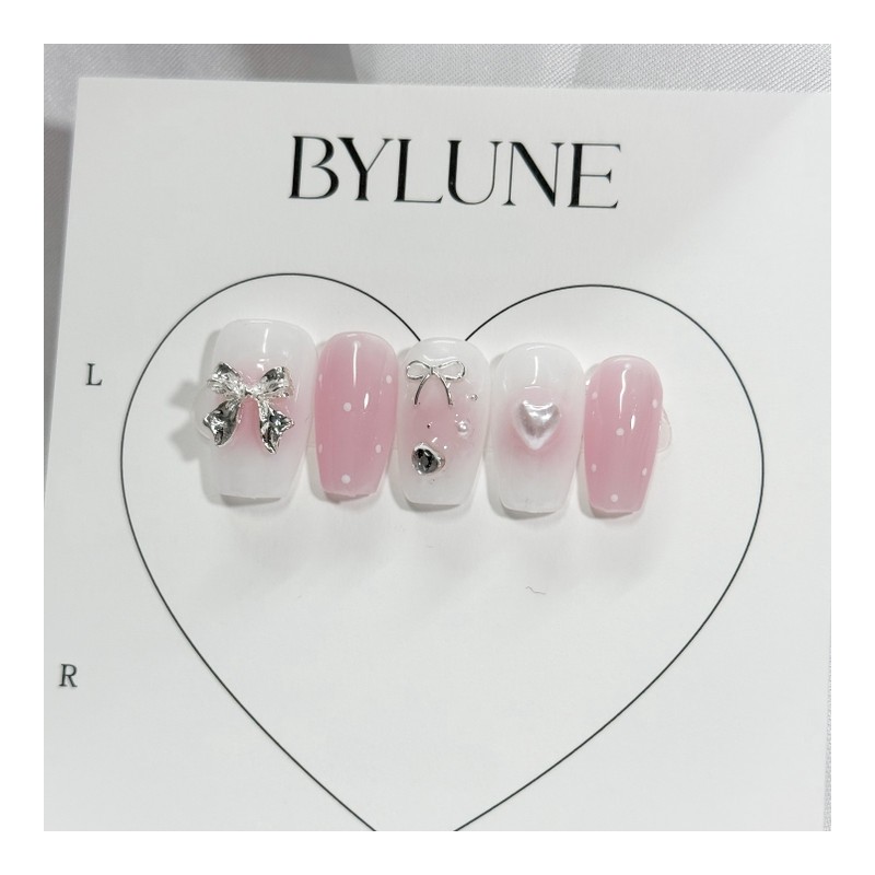 Pink Ribbon Handmade Nail Tips Nail Tips - Almond /