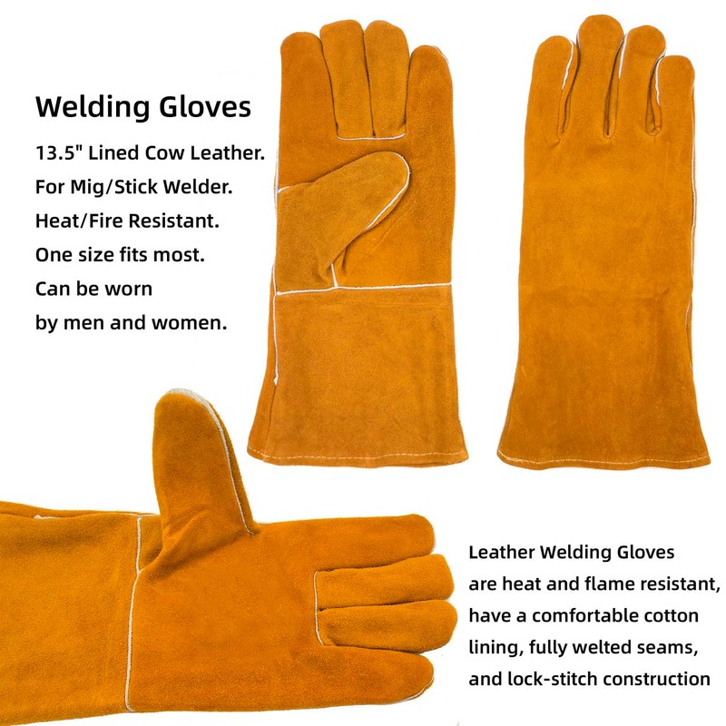 VASTOOLS Welding Accessories,5pc,Chipping Hammer 10.5", Leather Welding Gloves 13.5",6-in-1 Welpers