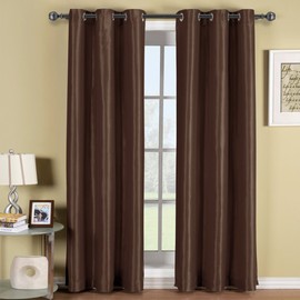 Royal Hotel Bedding Soho 100% Blackout Window Curtains Panels, Top Grommet Faux Silk Panels, Solid Curtains Set of 2, Pair, 84 Inches Long, Chocolate