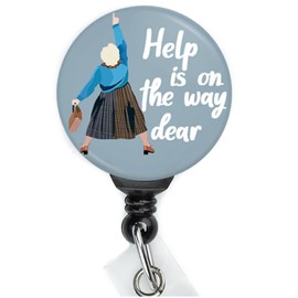 Limeloot Help is on The Way Dear Badge Reel | Funny Retractable Nurse Badge Clip with 34 Inch Cord and 360 Swivel | Nursing Badge Holder with Non-Serrated Alligator Clip