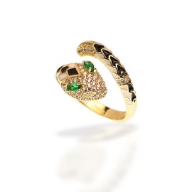 Sonateomber Gold Snake Adjustable Open Statement Ring for Women - Fashion Cocktail Green White Cubic Zirconia Rhinestone Black Enamel Vintage Wrap Love Promise Punk Costume Serpent Finger Ring Jewelry