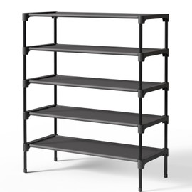 Kitsure Shoe Rack - Non-Woven Shoe Rack Shelf, Shoe Organizer for Closet, Entryway, Garage & Corridor, Stackable Shoe Shelves, 27.5" Wide - 5 Tier, Black