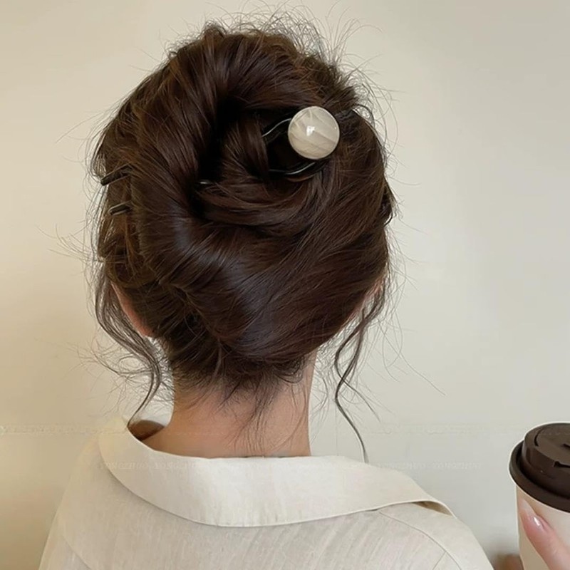 WENJESO Retro Simple Beaded U-Shaped Hair Stick for Women Bun