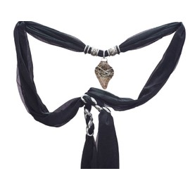 Exotic India Scarf Necklace with Pendent - Art Silk - Color Black