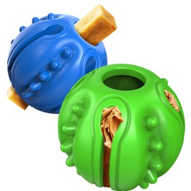 GFECMX Dog Toys for Aggressive Chewers - 2 Pack Dog Balls Treat Dispensing Dog Toys Puppy Teething Toys,Interactive Dog Toys,Dog Toys to Keep Them Busy,Rubber Dog chew Toy for Small Medium Large Dogs